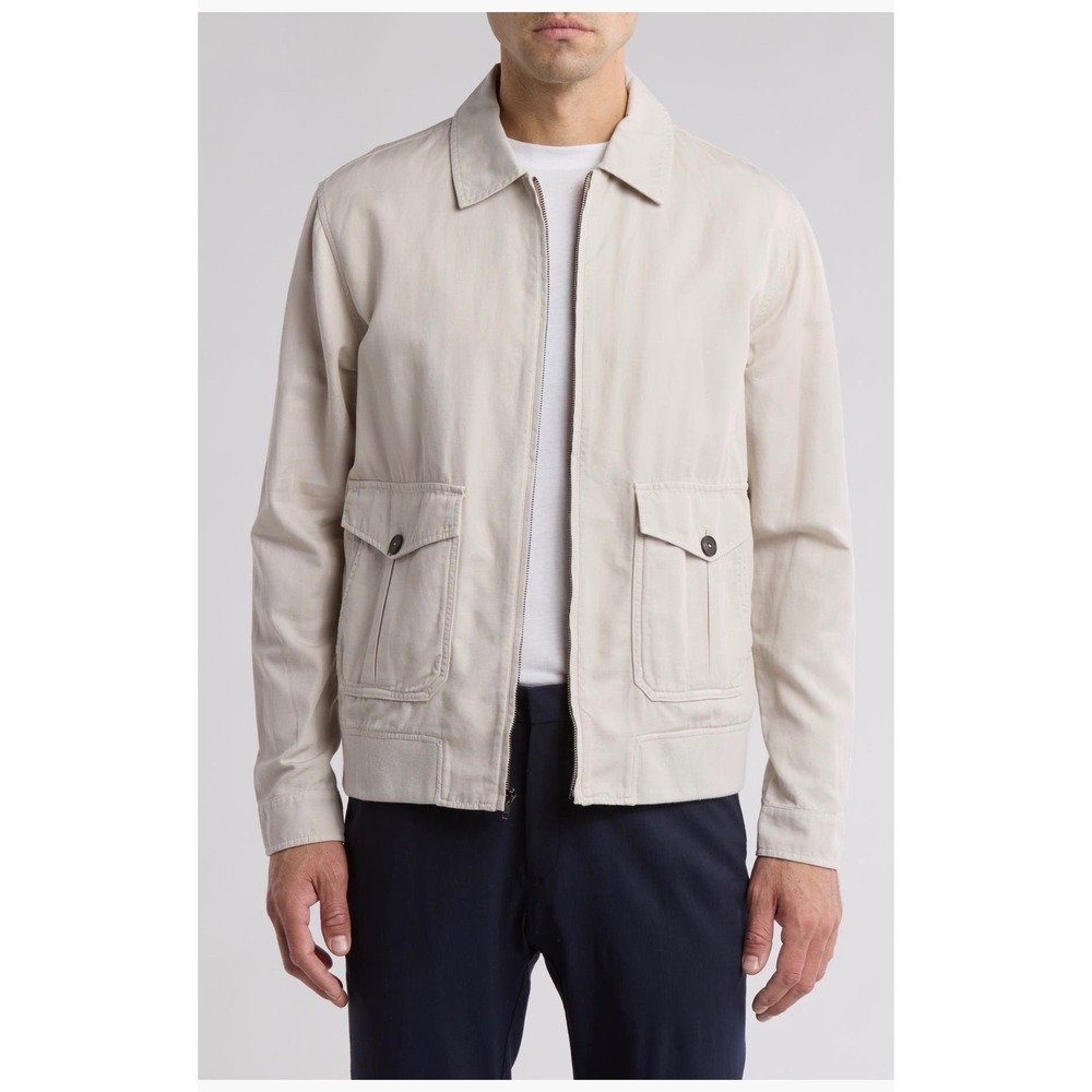 BUGATCHI Stone Cotton Linen Spread Collar Ribbed Hem Jacket XXL Mens